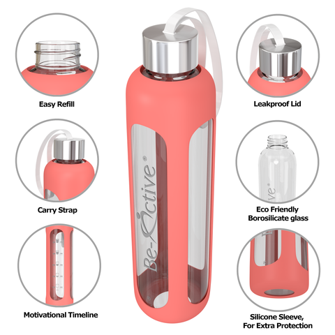 Glass Water Bottle Coral 1000ml