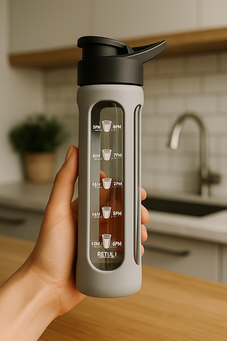 Flip Top Glass Motivational Water Bottle Grey 700ml