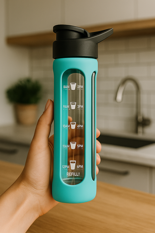 Flip Top Glass Motivational Water Bottle Aqua 700ml