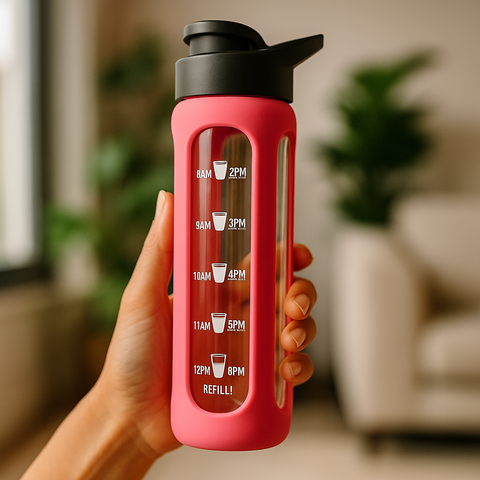 Flip Top Glass Motivational Water Bottle Hot Pink 700ml