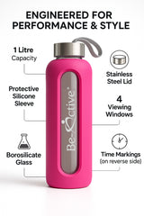 Glass Water Bottle Hot Pink 1000ml