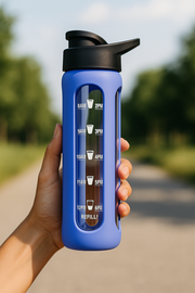 Flip Top Glass Motivational Water Bottle Purple 700ml