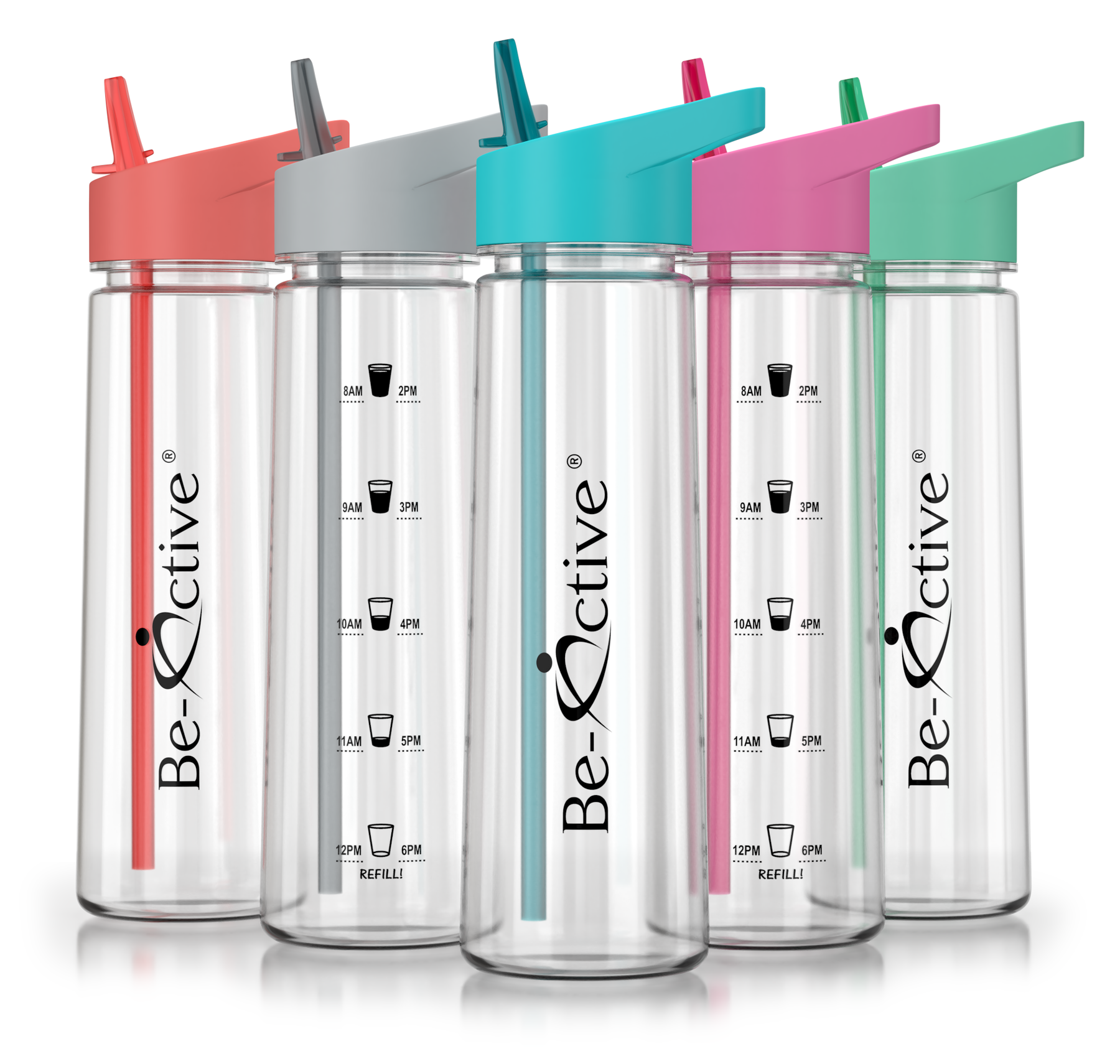 HYDRATE 900ml Water Bottle with Straw and Motivational Time Markings, Black