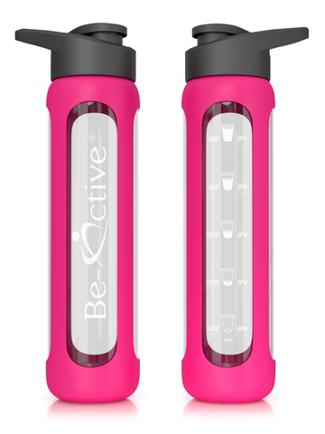 Flip Top Glass Motivational Water Bottle Hot Pink 700ml