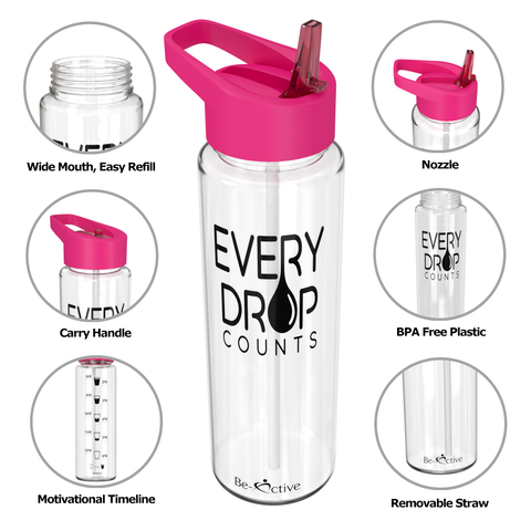 Motivational Tracker Water Bottle Pink 750ml
